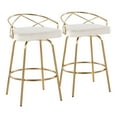 thumbnail image 1 of Charlotte Glam 26" Glam/Art Deco Fixed-Height Counter Stool with Swivel in Gold Metal and Cream Velvet with Round Footrest by LumiSource - Set of 2, 1 of 4
