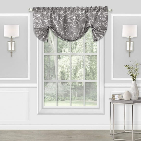 Charlotte Gray Floral Modern Window Curtain Panel: 52" x 17", Valance