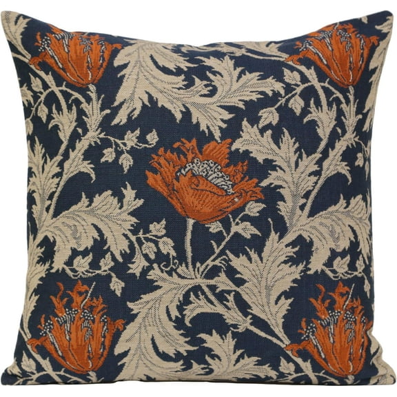 Charlotte Home Furnishings Decorative Pillow Covers for Couch 16x16 in Tapestry Throw Pillow Cover for Living Room Decor Anemone Blue Rust Floral Pillow Covers European Soft Cotton Jacquard Woven