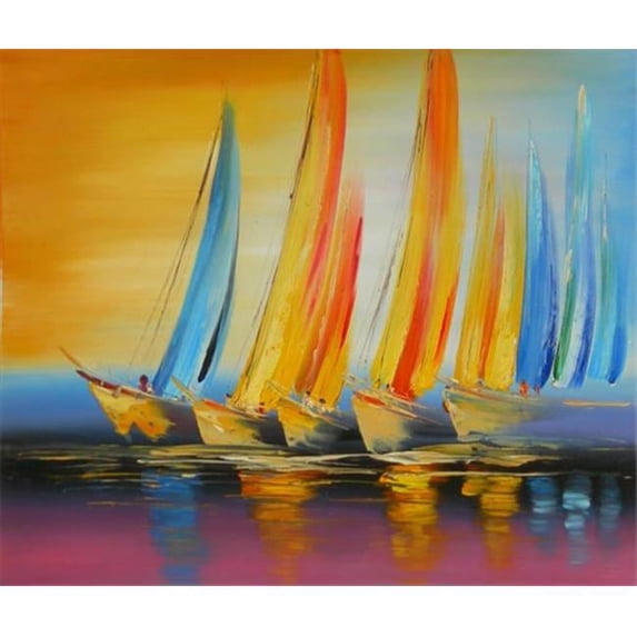 Charlotte Home Furnishings WW-4125-5772 Sailboat Reflections Oil Painting - Yellow