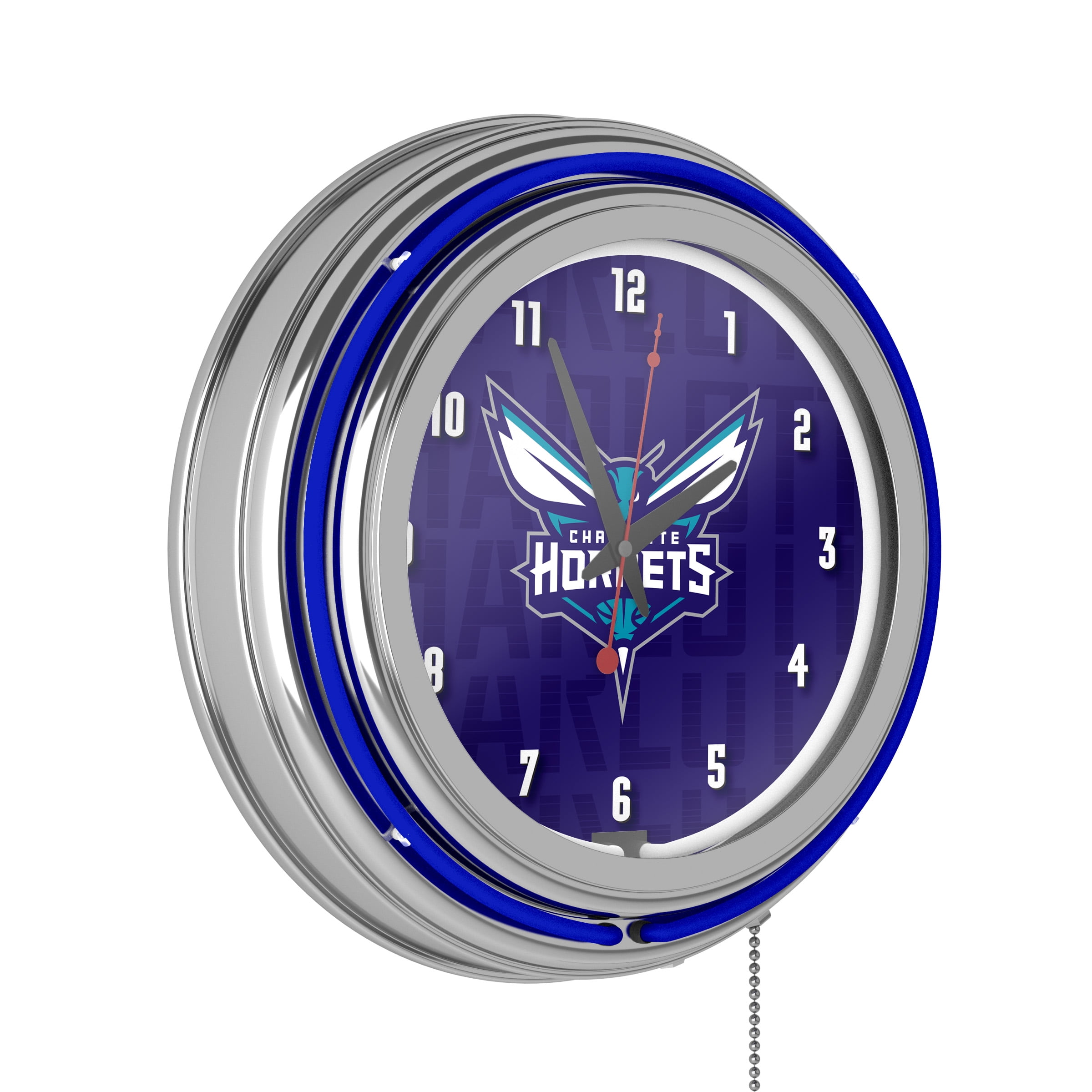 Charlotte Hornets City Retro Neon Analog Wall Clock with Pull Chain
