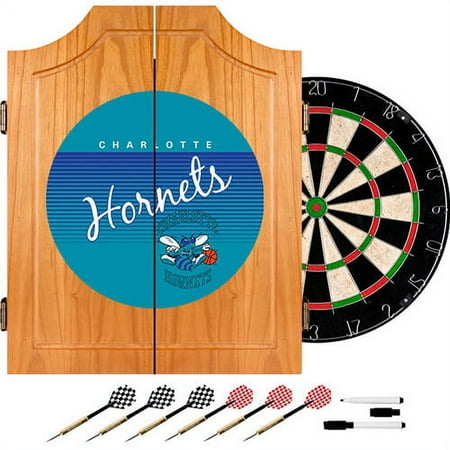 Charlotte Hornets NBA Hardwood Classics Dart Cabinet Set with Darts and Board - Blue, Teal, White