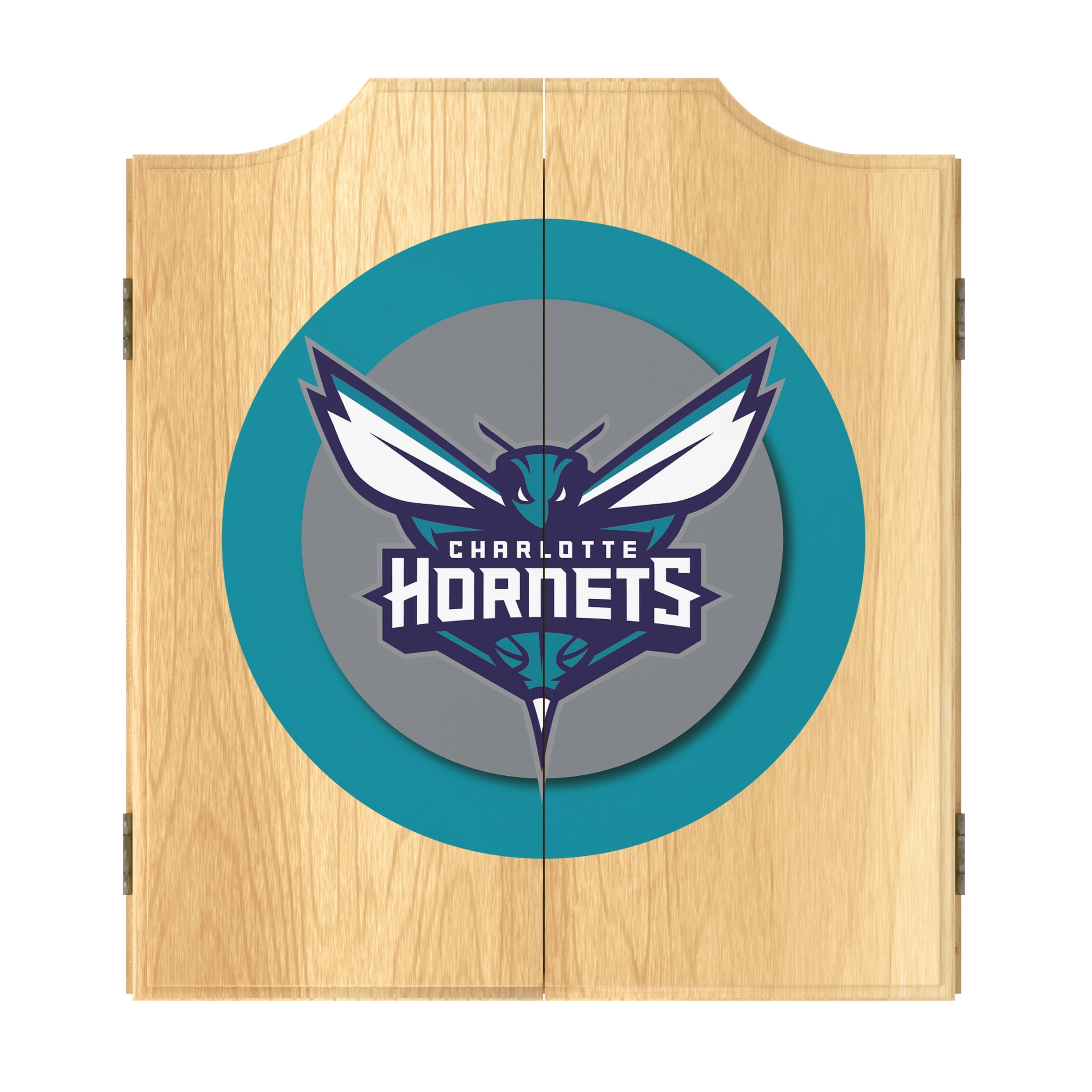 Charlotte Hornets Logo Dart Board Cabinet Set with 6 Steel Tip Darts