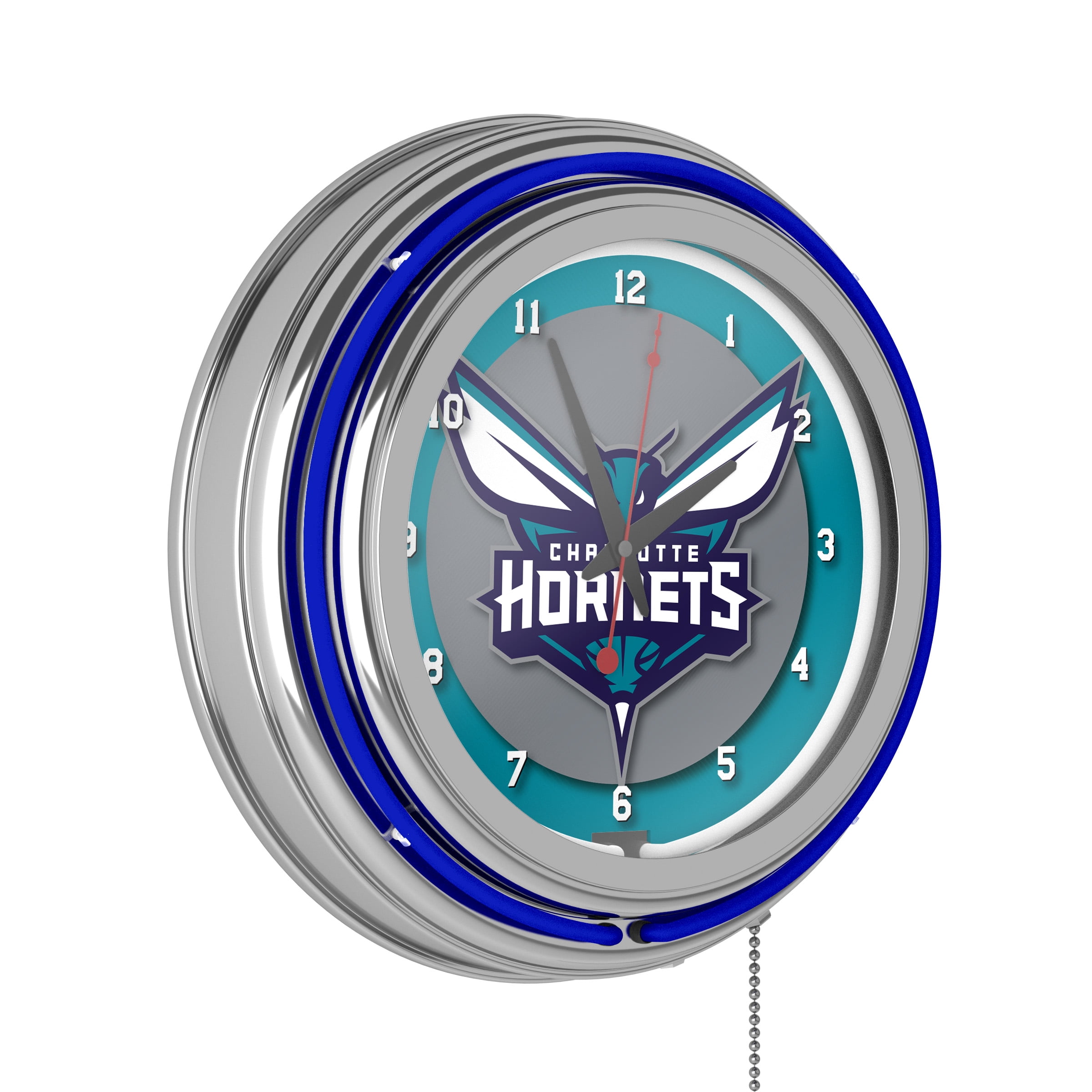 Charlotte Hornets Logo Retro Neon Analog Wall Clock with Pull Chain