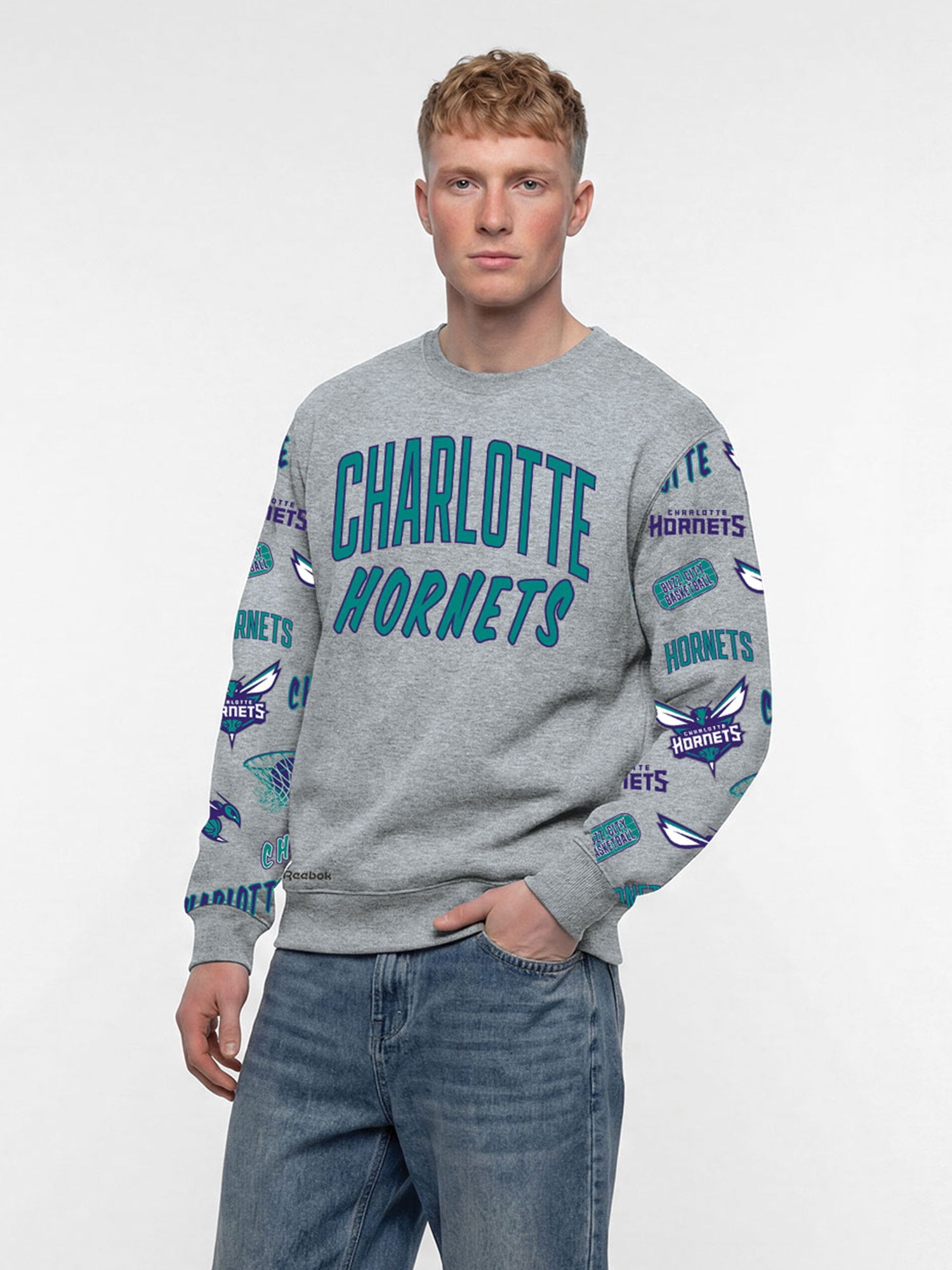 Charlotte Hornets Reebok Adult Gray Crew Neck Sweatshirt