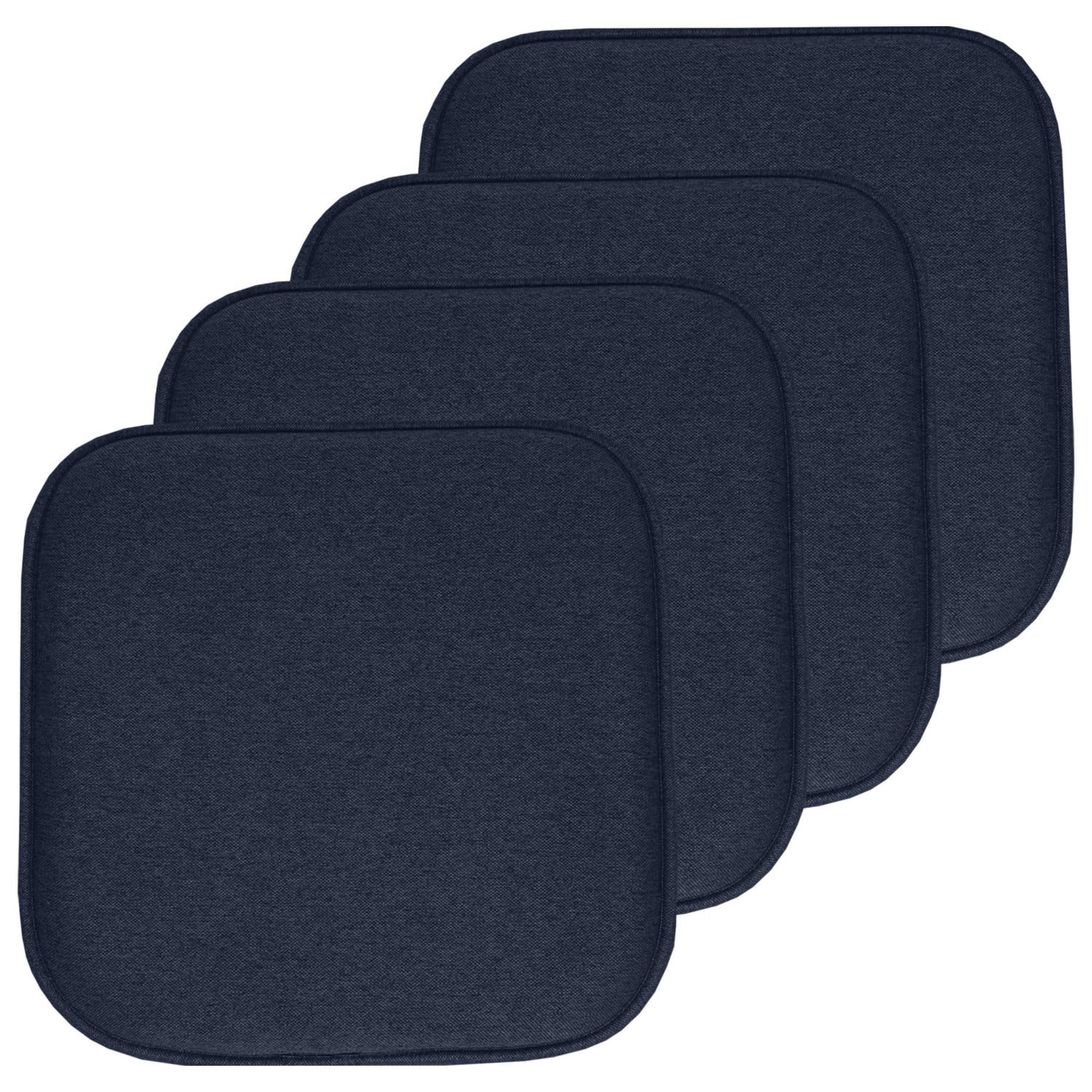 Navy Memory Foam Non-Slip Kitchen Chair Pads, 16" x 16", 4 Pack