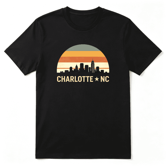 Charlotte Nc Skyline Vintage Graphic Tee For Men And Women, Outdoor BBQ Cotton Short Sleeves T-Shirt