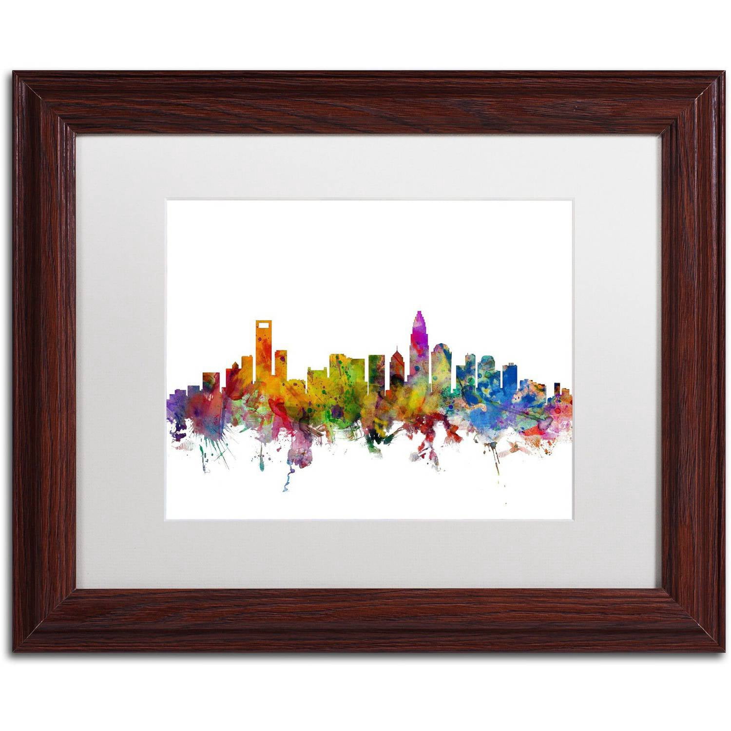 Charlotte North Carolina Skyline' Canvas Art by Michael Tompsett, White Matte, Wood Frame