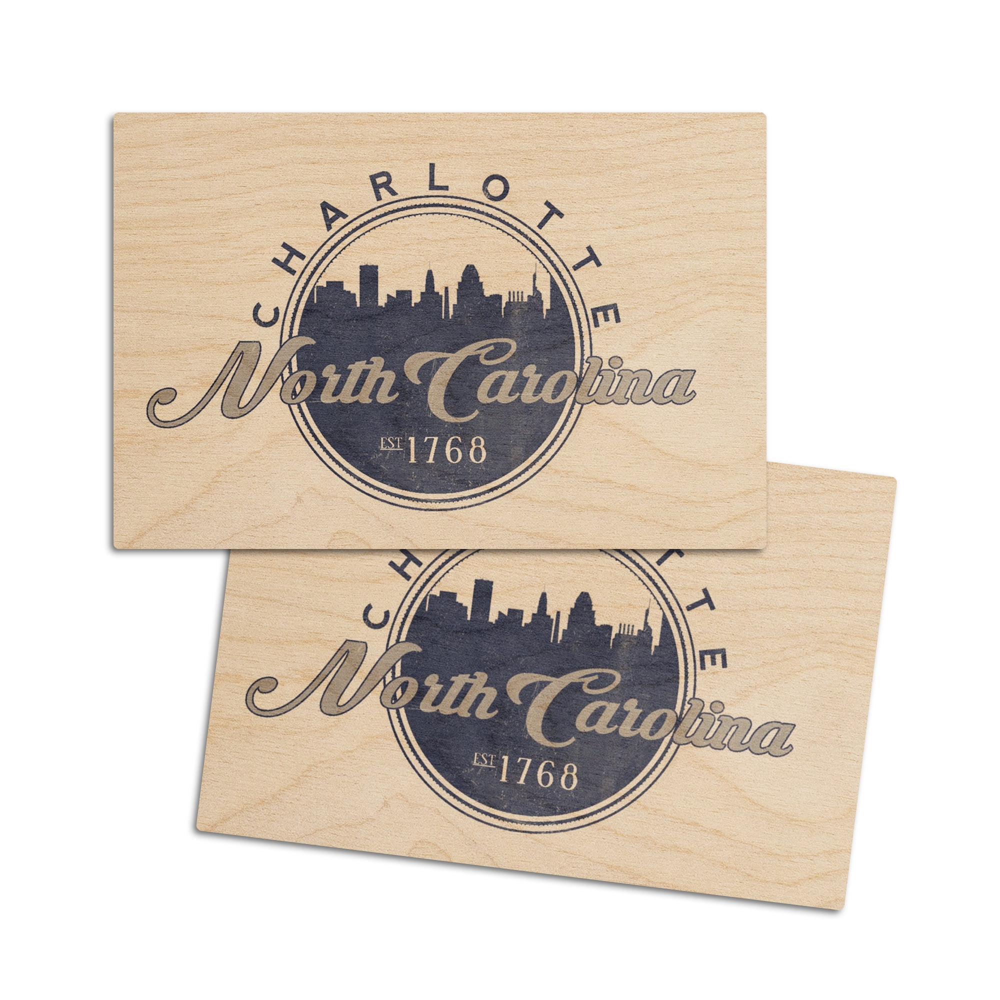 Charlotte, North Carolina, Skyline Seal (Blue) (4x6 Birch Wood