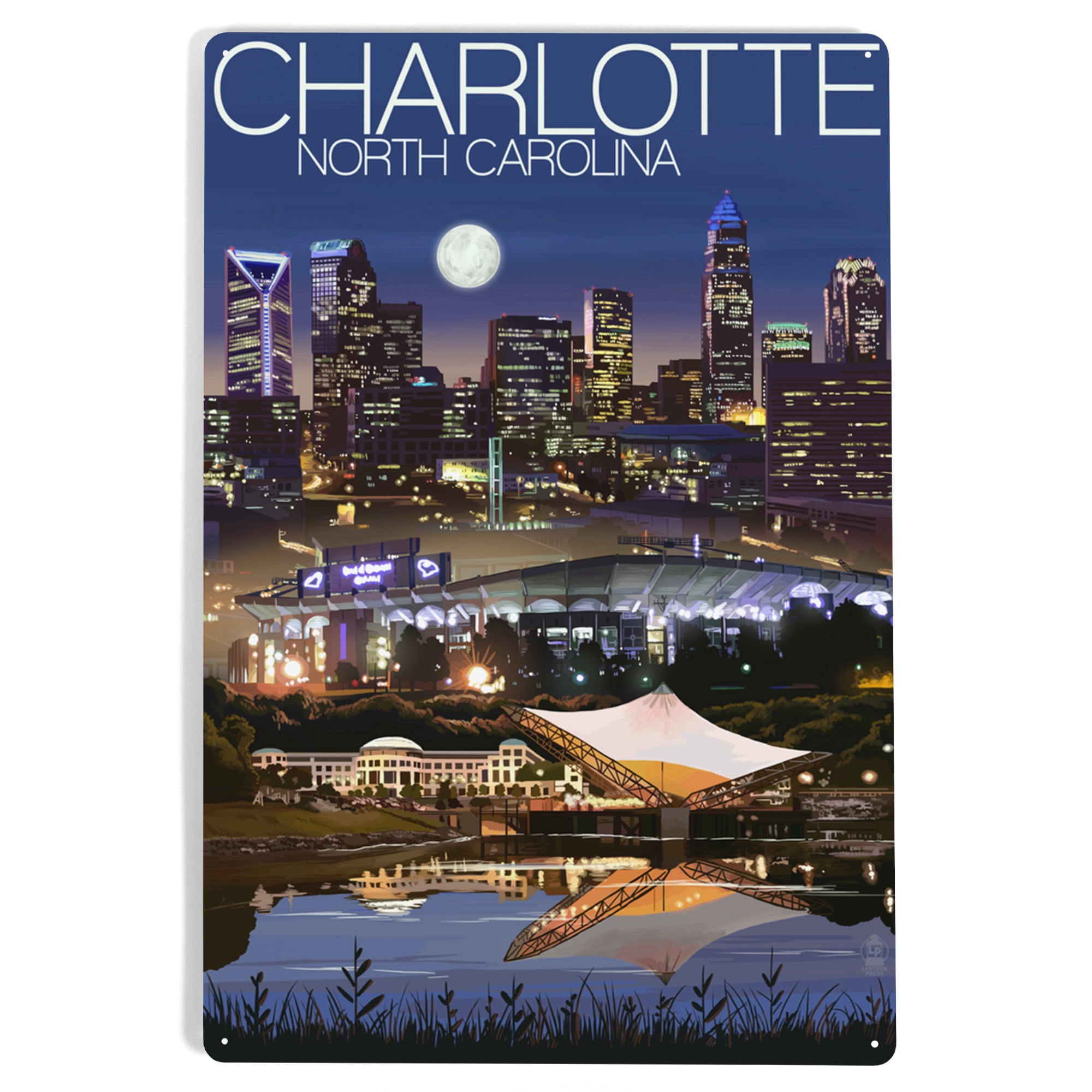 Charlotte, North Carolina, Skyline at Night (12x18 Aluminum Art, Indoor