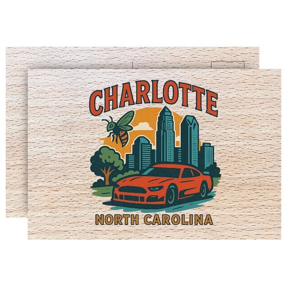 Charlotte North Carolina Vintage Design Souvenir 4 x 6 Wood Postcard Full Color