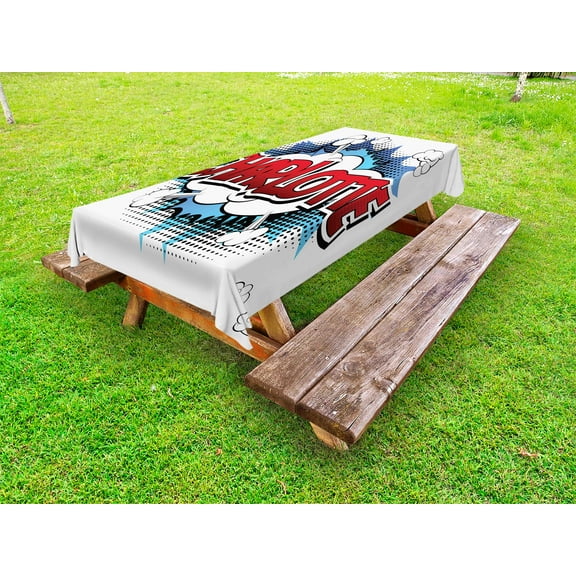 Charlotte Outdoor Tablecloth, Female Name with French Origins in Retro Cartoon Effect and Halftone Dots Design, Decorative Washable Fabric Picnic Tablecloth, 58 X 104 Inches, Multicolor, by Ambesonne