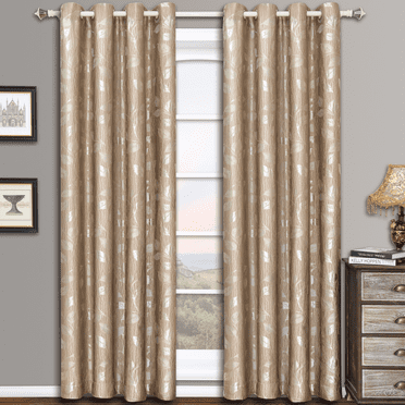 Charlotte Pair (Set of 2) Jacquard Grommet Window Curtain Panels Leafy Pattern Design