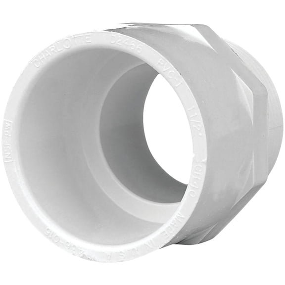 Charlotte Pipe 1-1/2" Male Adapter Pipe Fitting - (Socket x Male Pipe Thread) Schedule 40 PVC Pressure Durable, Easy to Install, and High Tensile for Home or Industrial Use (Single Unit)