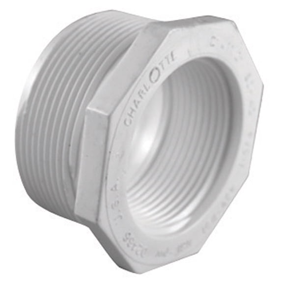 Charlotte Pipe PVC Reducing Bushing 02112 3400 - 1.5 in. M x 1.25 in. FPT, Smooth Finish