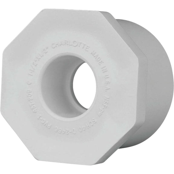 Genova Products Reducing Bushing PVC Pipe Plastic Bush - Smooth Finish - 1-1/2, White
