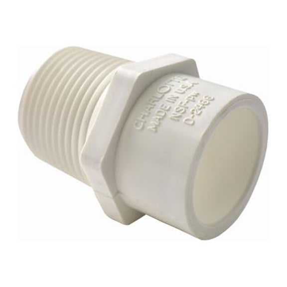 Charlotte Pipe PVC 02110 1200HA Schedule 40 PVC Reducing Male Adapter, White, 1-1/4 In. Slip x 1-1/2 In. - Quantity 25