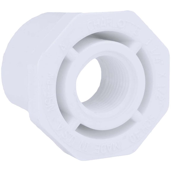Charlotte Pipe Reducing Bushing Sch 40 Pvc Spg X Fpt 1-1/4 " X 1/2 " White