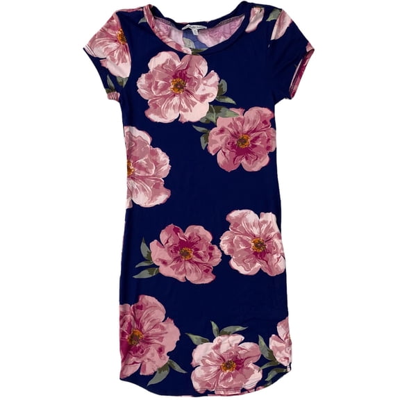 Charlotte Russe Women's Bodycon Pink Floral Navy Blue Dress (X-Small)