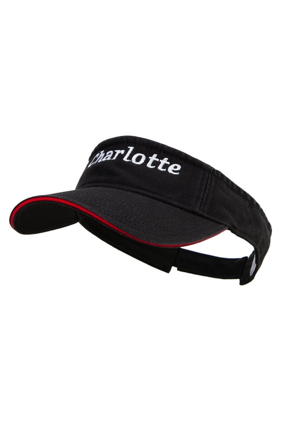 Charlotte South Carolina Logo Embroidered Prostyle Cotton Twill Washed Visor - Black Red OSFM