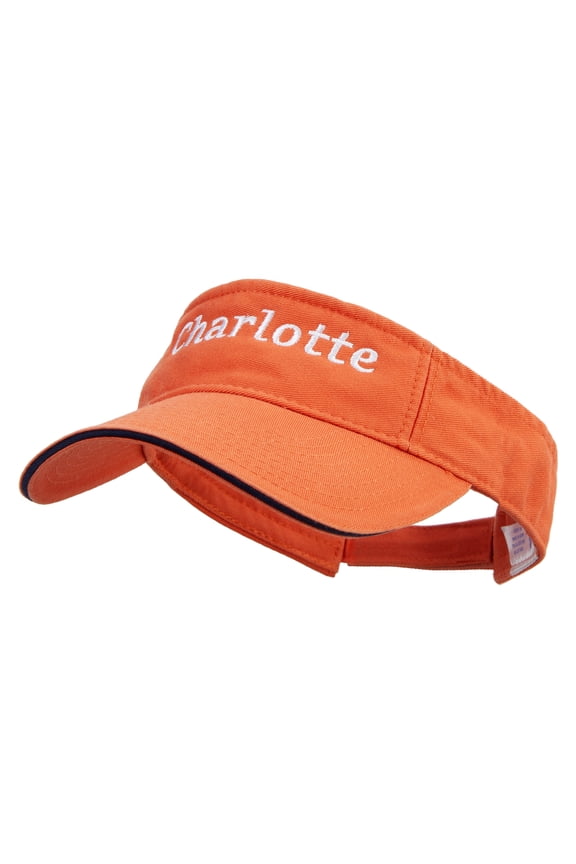 Charlotte South Carolina Logo Embroidered Prostyle Cotton Twill Washed Visor - Orange Navy OSFM