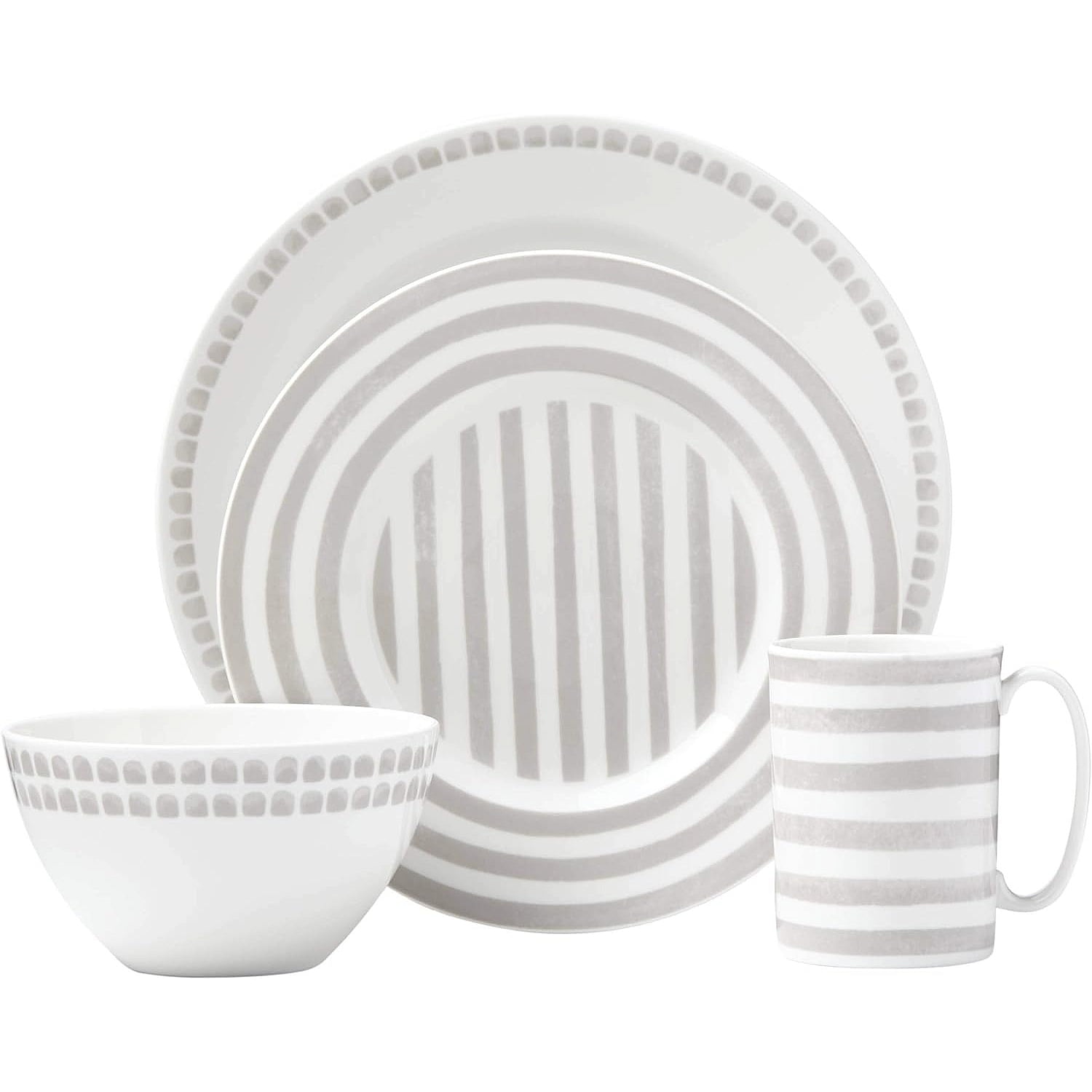Charlotte Street White and Gray Porcelain 4-Piece Dinnerware Set