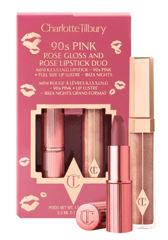Charlotte Tilbury 90s Pink Rose Gloss and Lipstick Duo - Mini KISSING Lipstick + Full Size Lip Lustre
