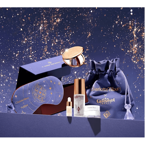 Charlotte Tilbury x Genshin Impact STARFELL TREASURE LIMITED EDITION KIT - Magic Water Cream, Setting Spray, Serum Crystal Elixir, Compact Mirror, Eye Mask, & Small Pouch