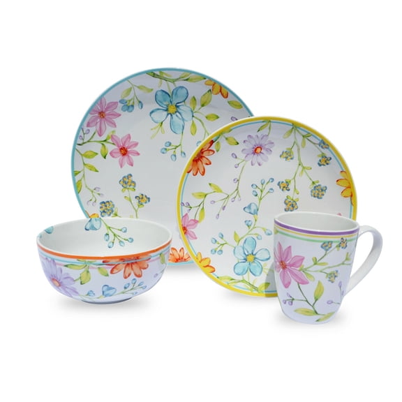 Euro Ceramica Charlotte Watercolor Dinnerware Set Stoneware 16 Piece