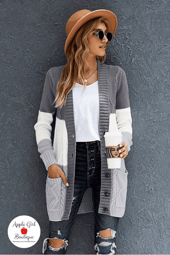 Charlotte - Women's Cardigan in Gray/White