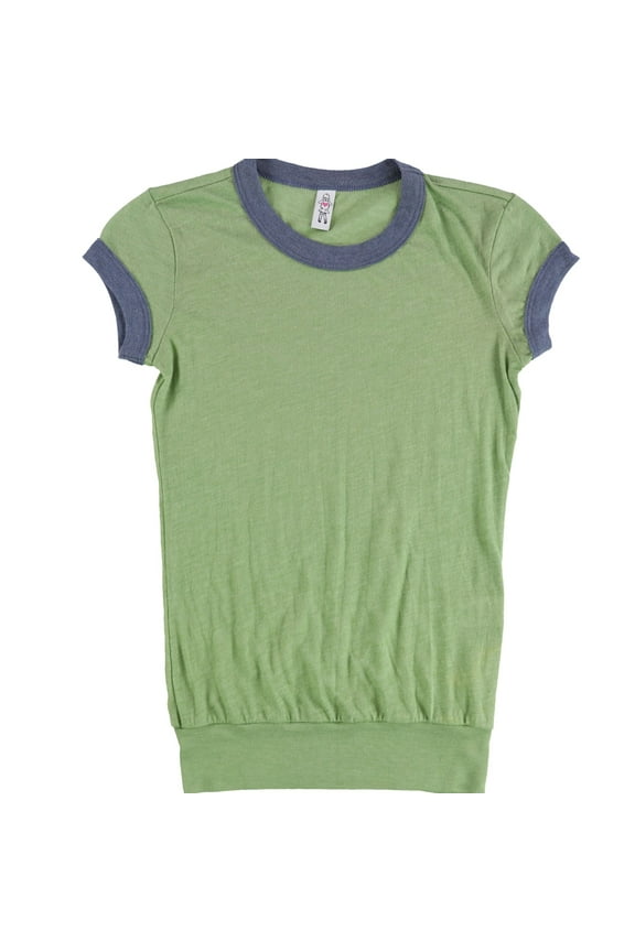 Womens Heathered Ringer Basic T-Shirt, Green, X-Small