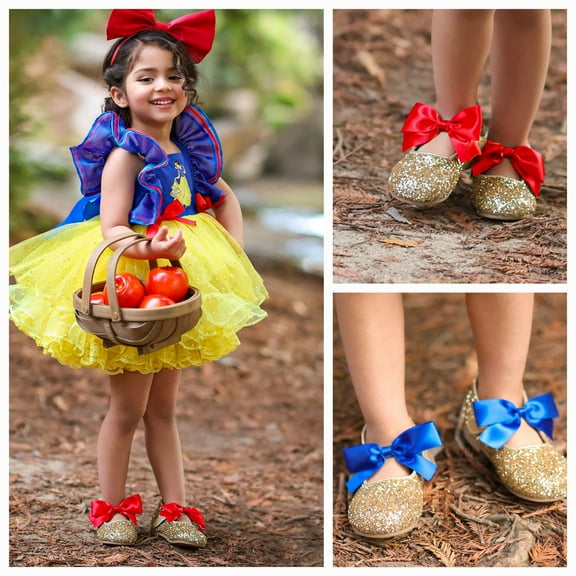 Charlotte girls gold glitter flats with interchangable satin bow size 4-5Y (11T)