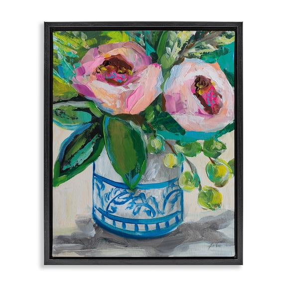 Stupell Industries Charlotte's Rose Bouquet Black Framed Floater Canvas Wall Art, design by Jeanette Vertentes, 21 x 17