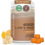 Charlotte's Web Focus Support Mushroom Gummies for Focus and Energy w/Lion’s Mane, Natural Cognitive Support Lions Mane Gummies for Adults — Tangerine Flavor (30 Servings)