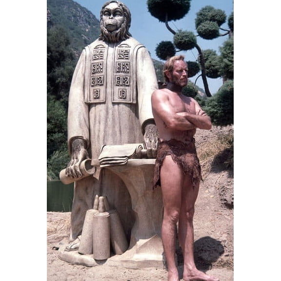 Charlton Heston 24x36 Poster in front of statue of Caesar from Planet of the Apes
