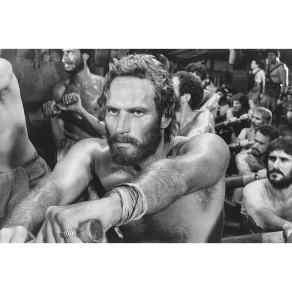 Charlton Heston Ben-Hur Rowing B&W 24X36 Poster