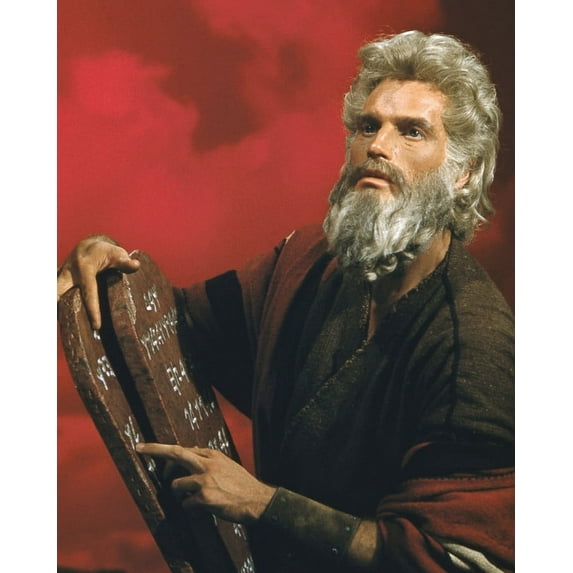 Charlton Heston In The Ten Commandments Holding Tablet As Moses Red Sky 24X36 Classic Hollywood Poster