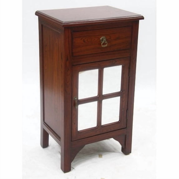 heather ann creations single door/drawer wooden cabinet with 4 square mirrored inserts, 30" x 18", woodgrain