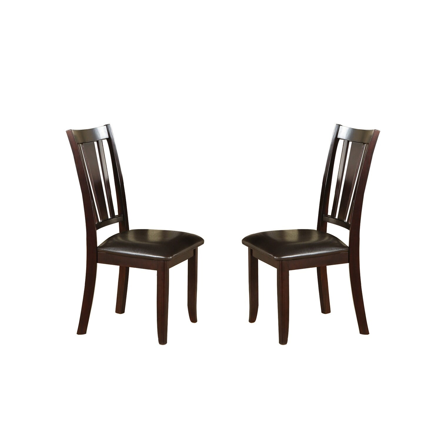 Espresso Faux Leather Upholstered Slat Back Side Chair Set