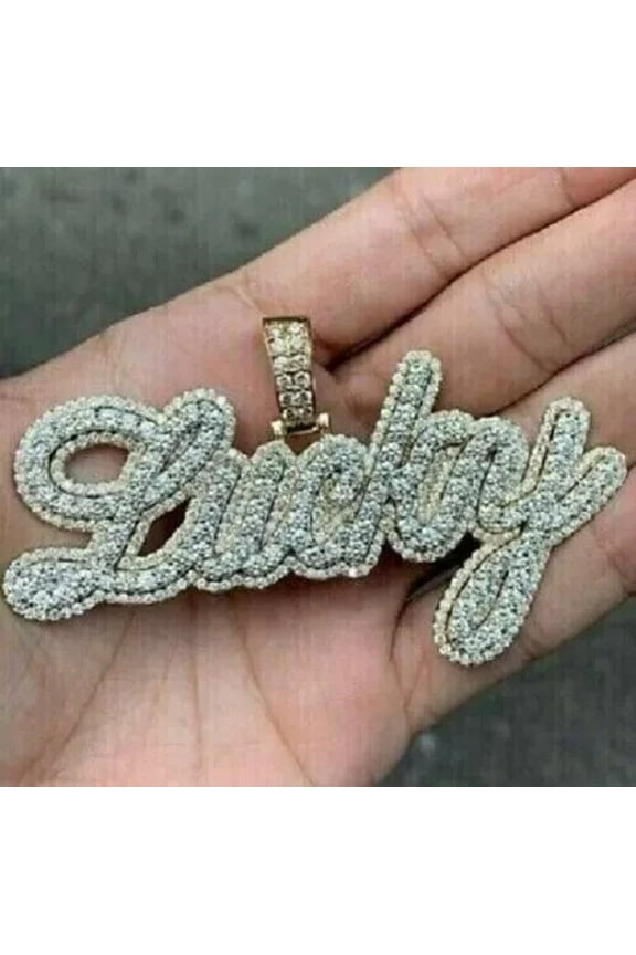 Charm 2Ct Lab Created Diamond Round Customize Letter Name Pendant 14K Yellow Gold Plated 925 Silver