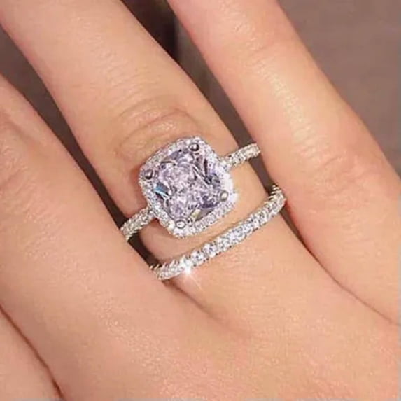 Charm 2pcs/set Engagement 925 Silver Rings Cubic Zircon Women Jewelry Sz 6-10