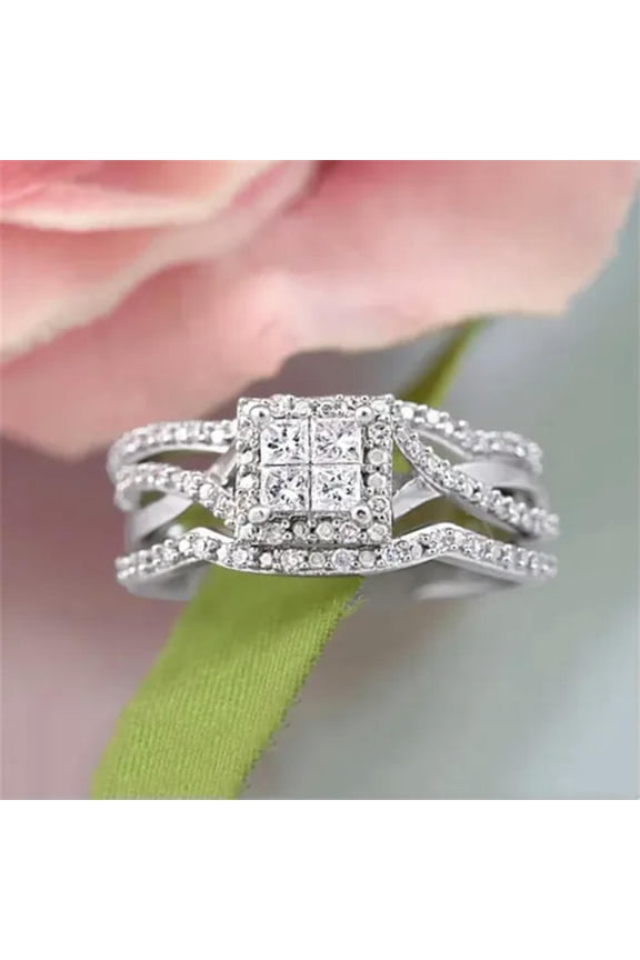 Charm 3 Pcs/set 925 Silver Ring Cubic Zircon Wedding Engagement Jewelry Sz 6-10