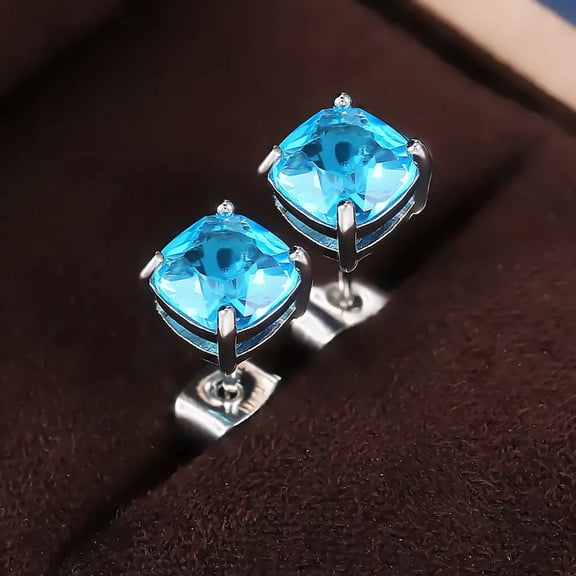 Charm 5 Color Princess Cut Cubic Zircon Women Jewelry 925 Silver Stud Earring