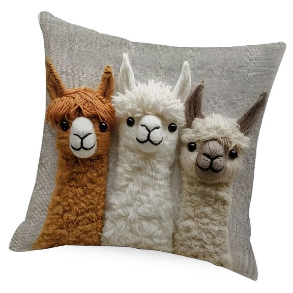 Charm Alpacas Pattern Pillow Case Linen Easy Caring Home Accessory for Car Bedroom