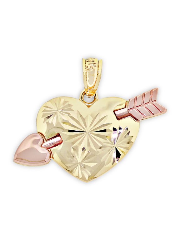 - Gold Arrow through Heart Charm - 14 Karat Solid Yellow and Rose Gold