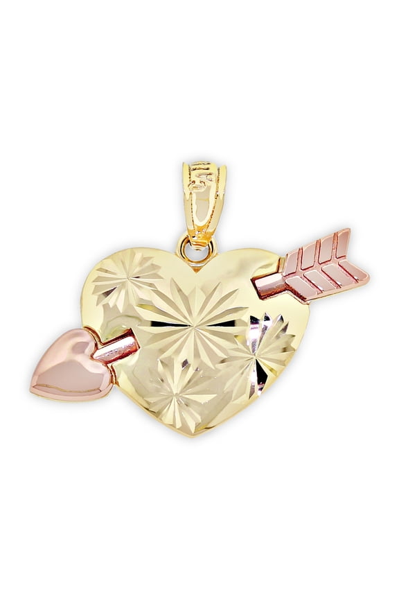 - Gold Arrow through Heart Charm - 14 Karat Solid Yellow and Rose Gold