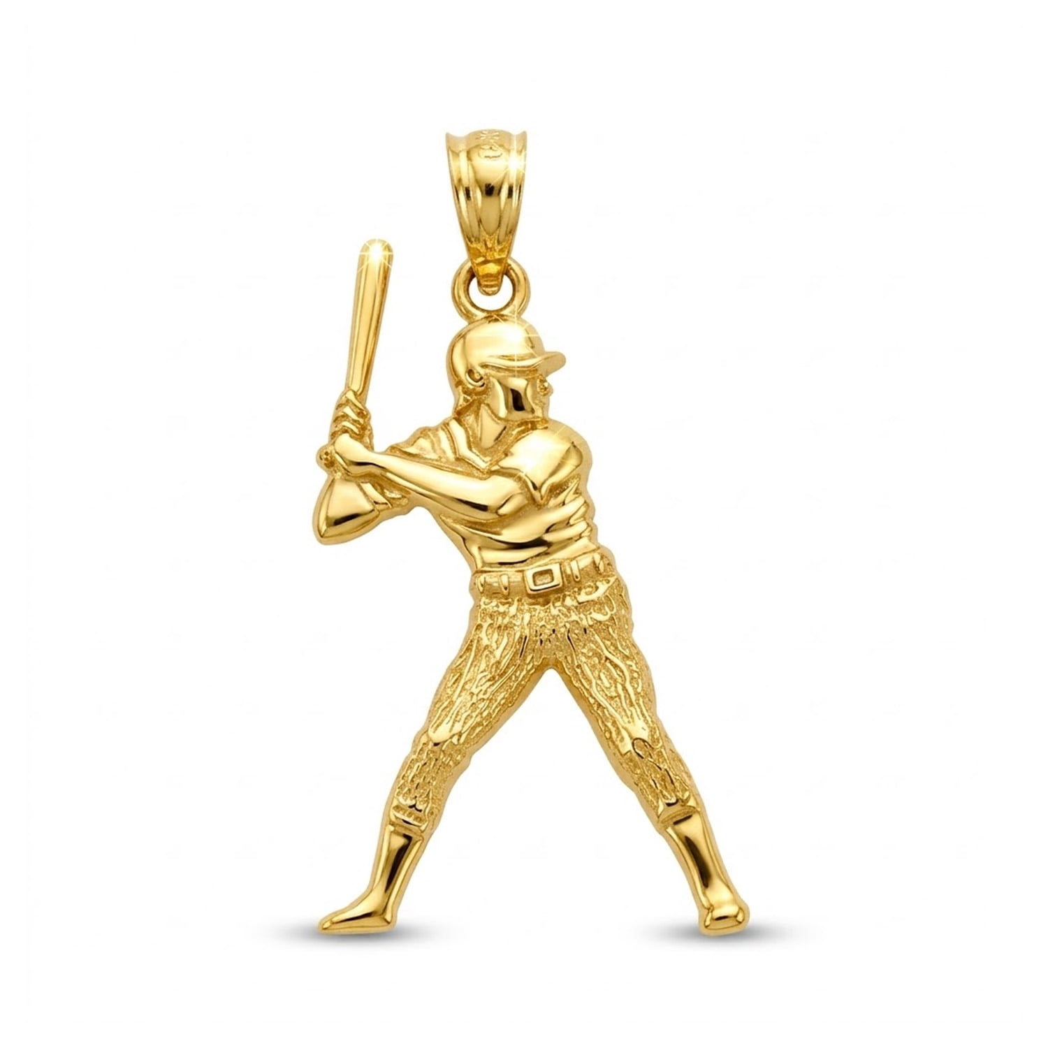 Charm America - Gold Baseball Player/Batter Charm - 10 Karat Solid Gold