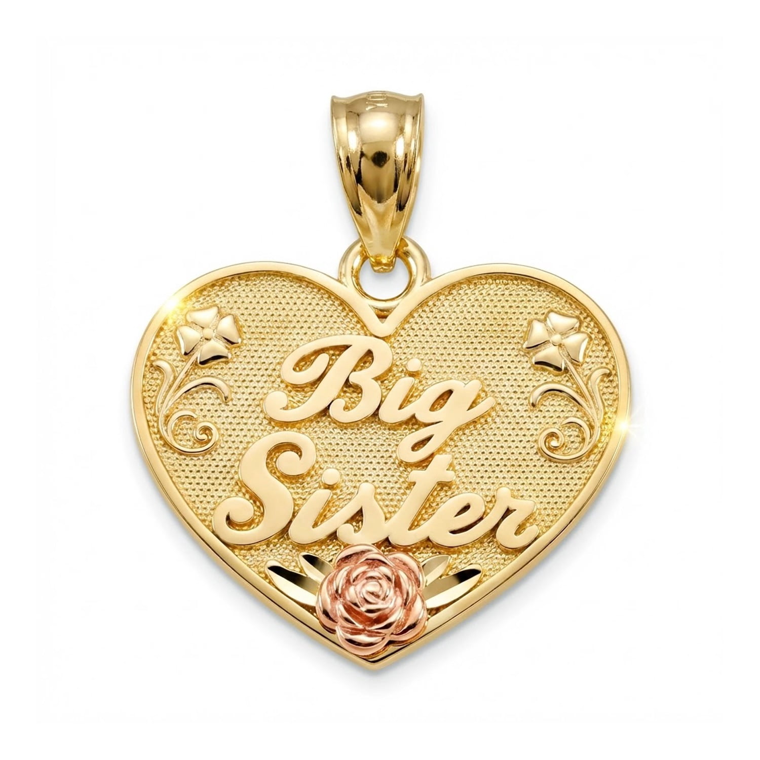 Charm America - Gold Big Sister Inside Heart Charm - 10 Karat Solid Gold