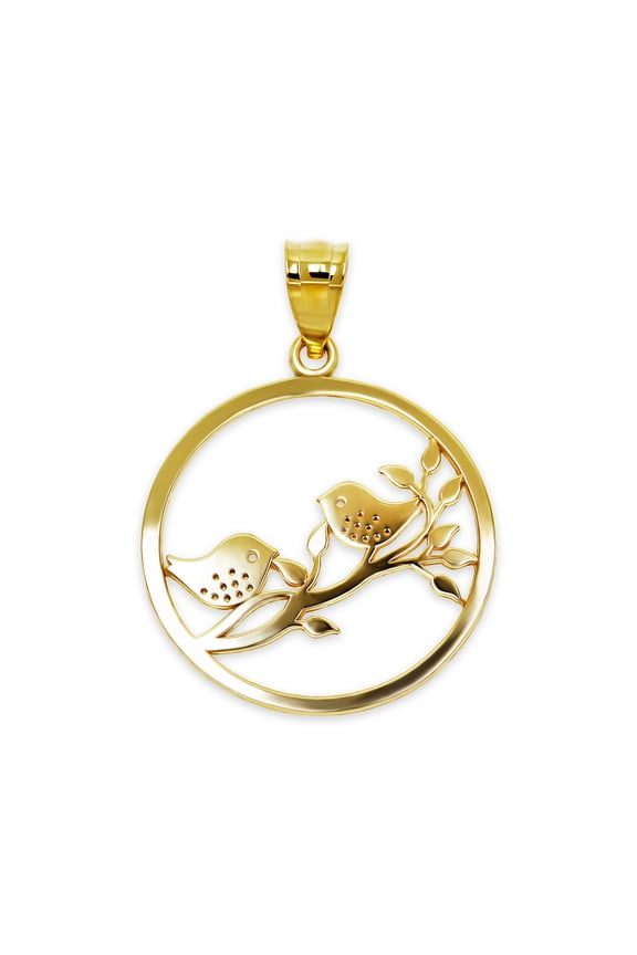 - Gold Birds On A Branch Charm - 10 Karat Solid Gold