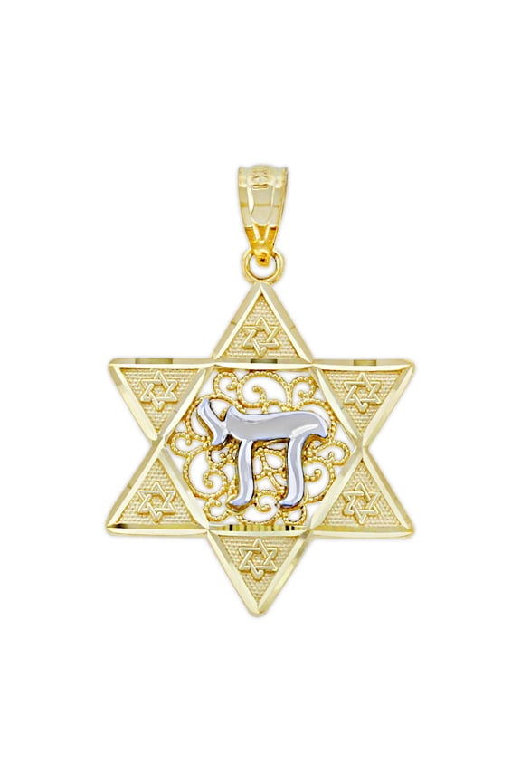 - Gold Diamond-Cut Star of David Chai Charm - 10 Karat Solid Gold
